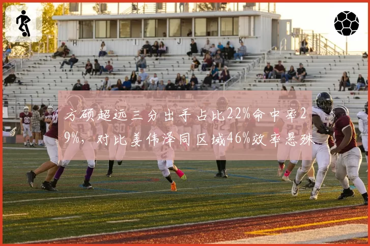 方硕超远三分出手占比22%命中率29%，对比姜伟泽同区域46%效率悬殊